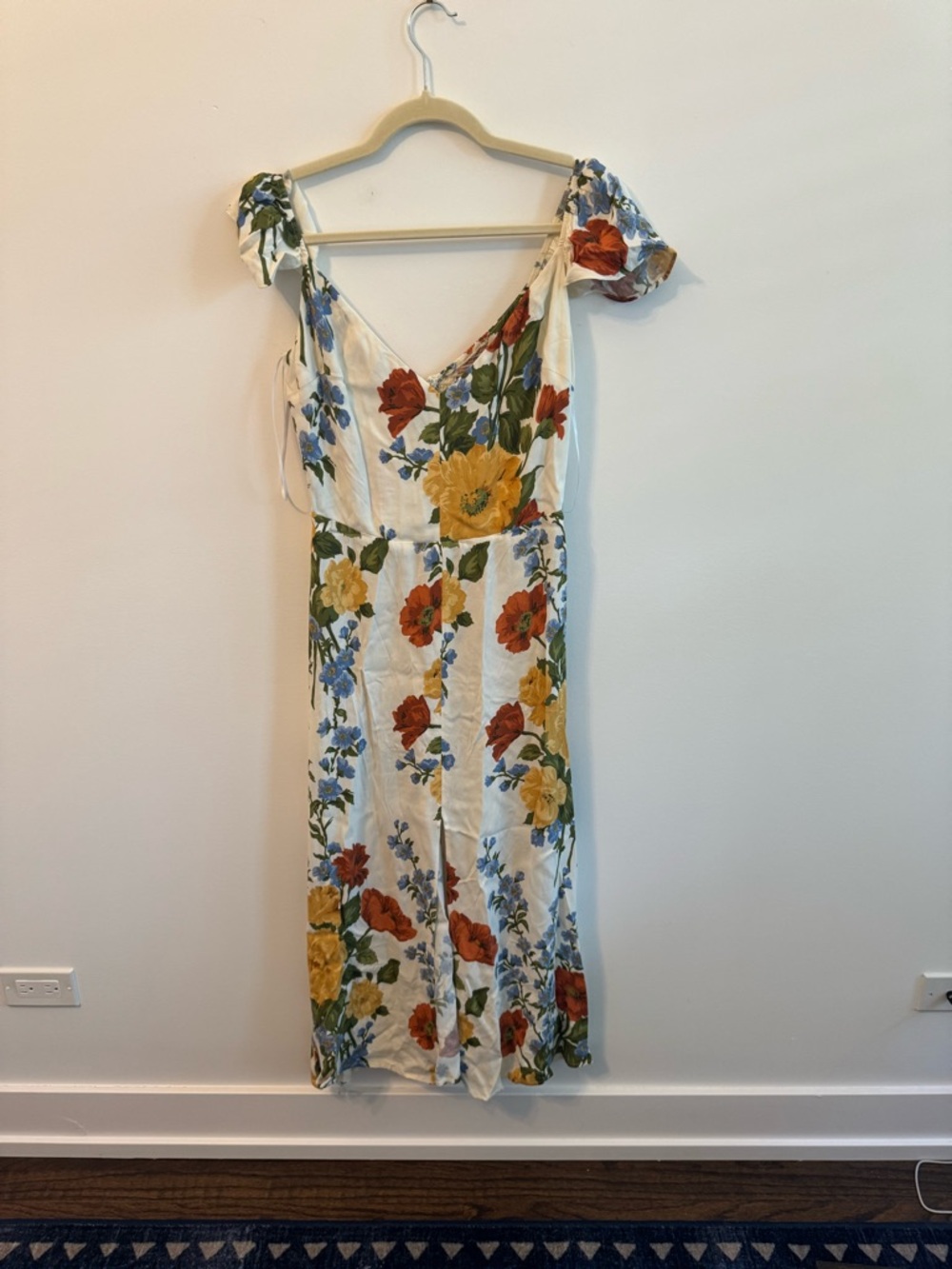 Reformation White Floral Midi Dress with Yellow, Red & Blue Blooms - Picture 2 of 12